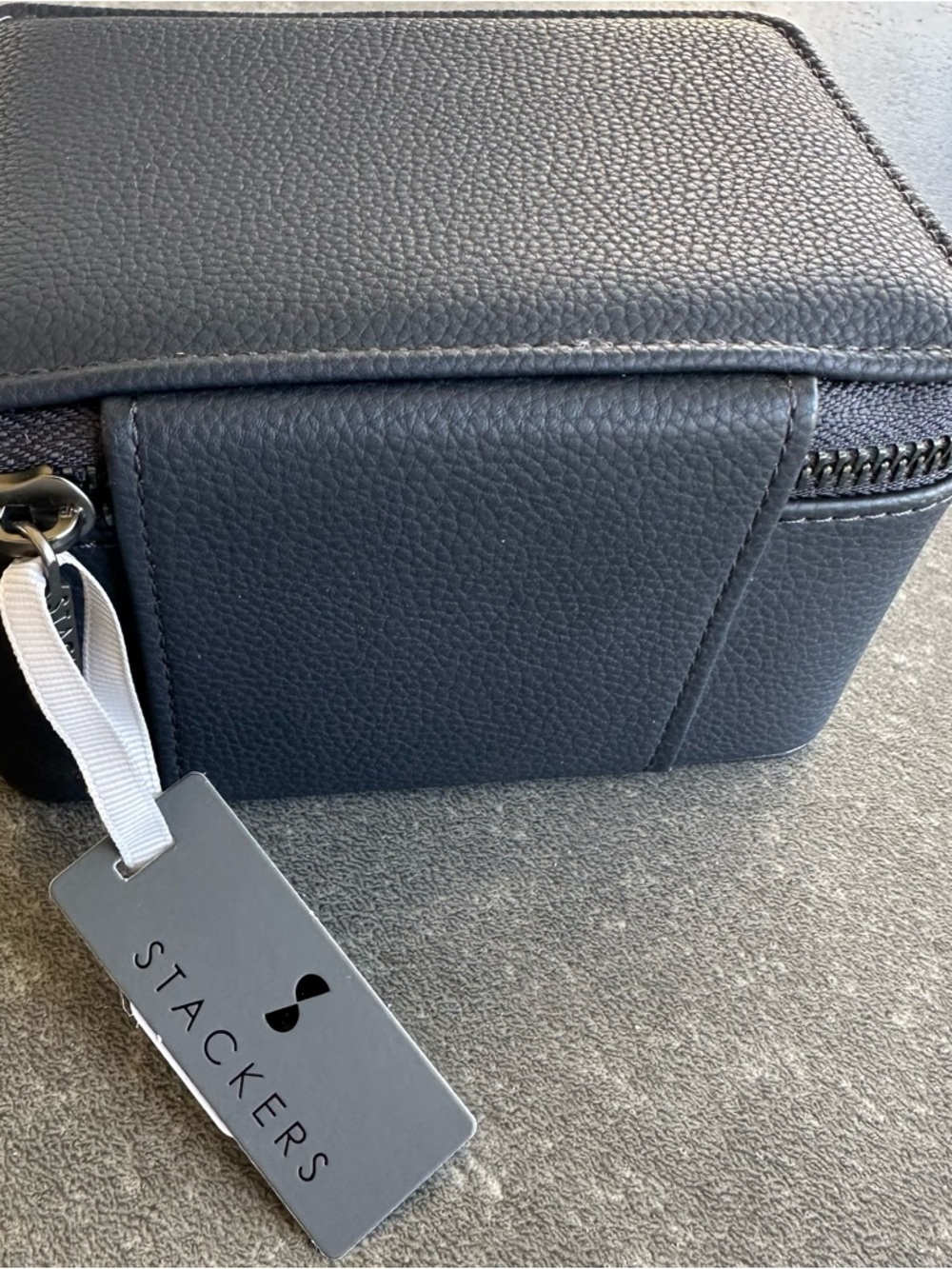 Stackers Zippered Watch & Jewelry Travel Case Navy Blue Vegan Leather Organizer - Picture 4 of 11